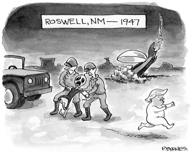 New Yorker Cartoon - Trump as escaping Roswellalien